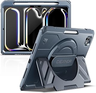 Dexnor Case for iPad Pro 11 Inch Case 2024 (M4) with Screen Protector and Pen Holder [360° Rotating Hand Strap & Kickstand], Shockproof Full Body Rugged Cover for iPad Pro 11, Blue
