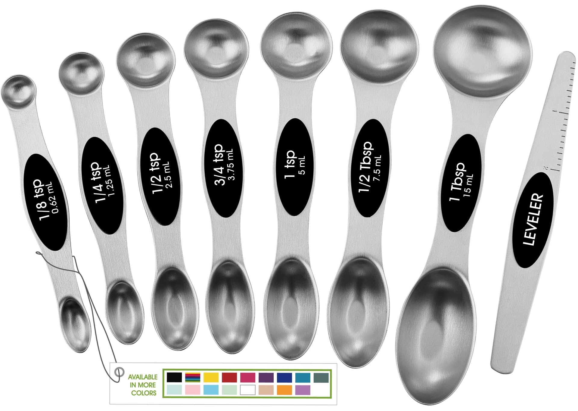 Spring Chef Stainless Steel Magnetic Measuring Spoons Set of 8, Black | Dual Sid