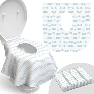 Relyo Disposable Toilet Seat Cover for Travel – 20 Pack with Covers Wrapped in Sets of 2, Non-Flushable Liners, Fits Most Seats – Kids, Toddlers, Adults (Waves, 20)