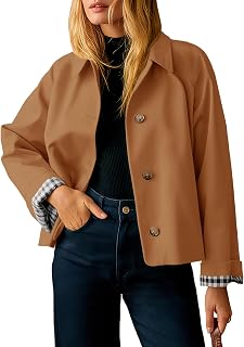 Tankaneo Womens Cropped Trench Coat Lightweight Single Breasted Jackets