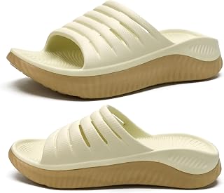 KuaiLu Men's Winter Closed Toe Knitted Memory Foam Slippers Comfortable Warm Furry Plush Wool Non-Slip Home Shoes, Beige Khaki, 43 EU