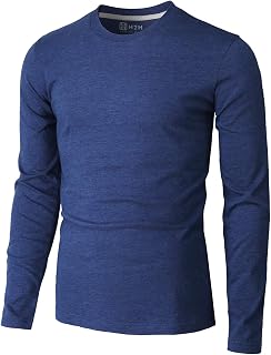 H2H Mens Casual Slim Fit Long Sleeve T-Shirts Soft Lightweight V-Neck/Crew-Neck Size XS to 3XL