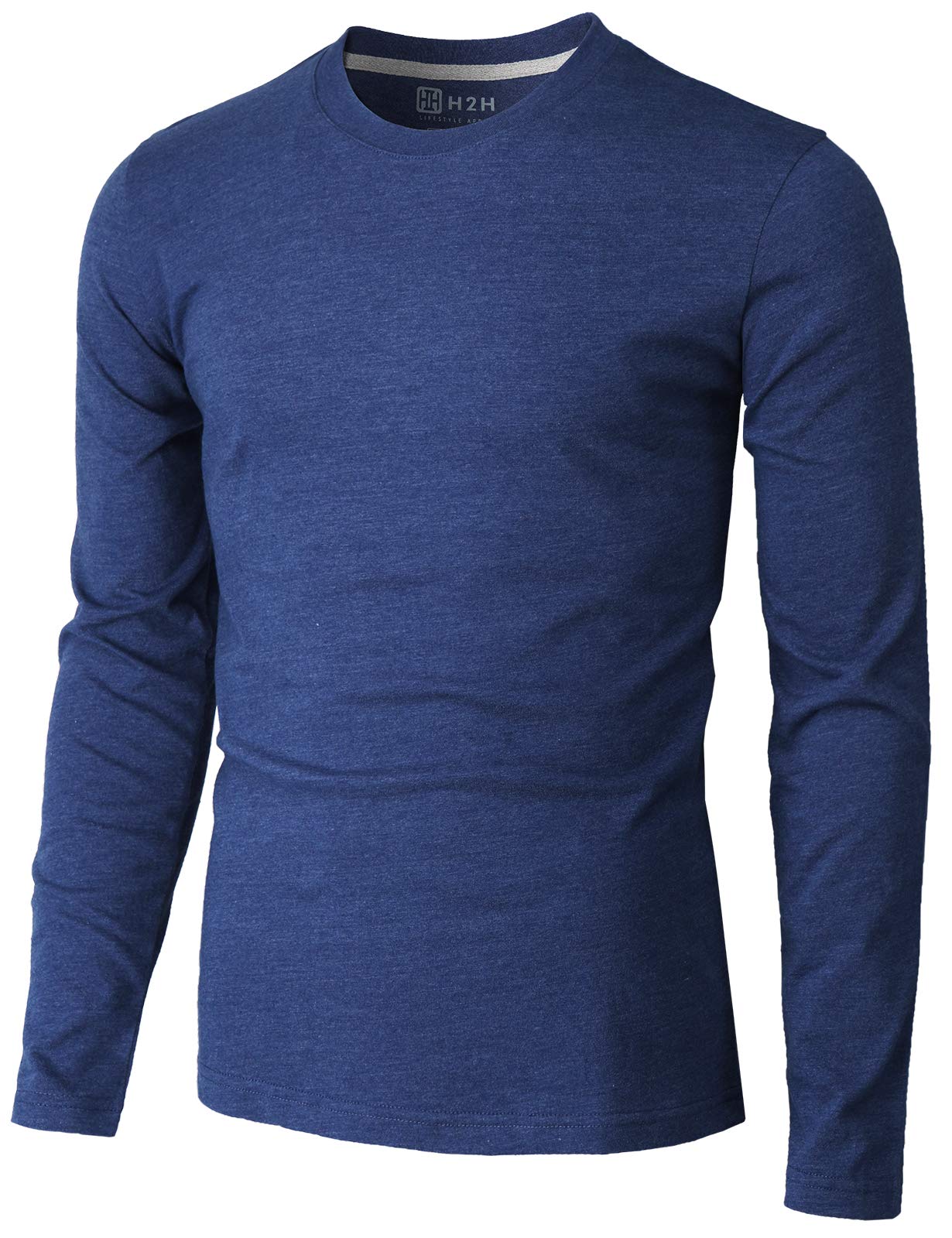 H2H Mens Casual Slim Fit Long Sleeve T-Shirts Soft Lightweight V-Neck/Crew-Neck 