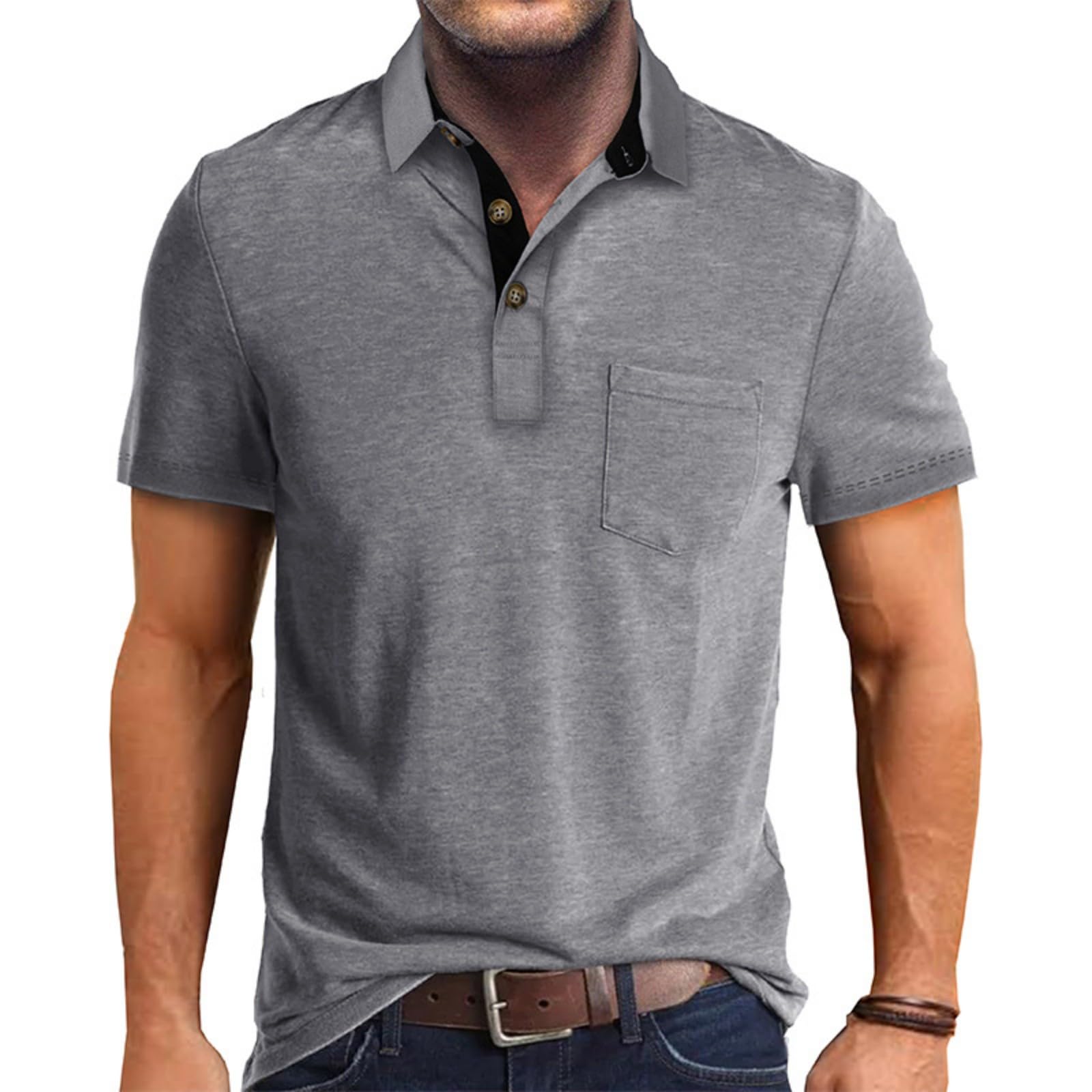 Mens Casual Polo Shirt Classic Button Basic Short Sleeve Solid Cotton Tees Golf 