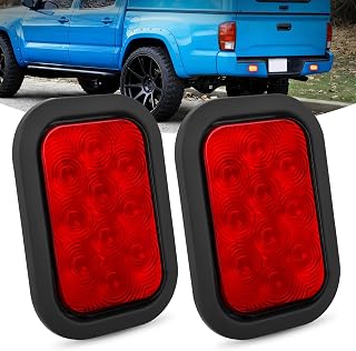 Nilight 5” X 3” Rectangular Trailer Tail Light 2 PCS Red 10 LED Brake Stop Turn Marker Lights IP67 Waterproof w/Flush Mount Grommets Plugs for 12V Truck ATV UTV Bus RV Camper