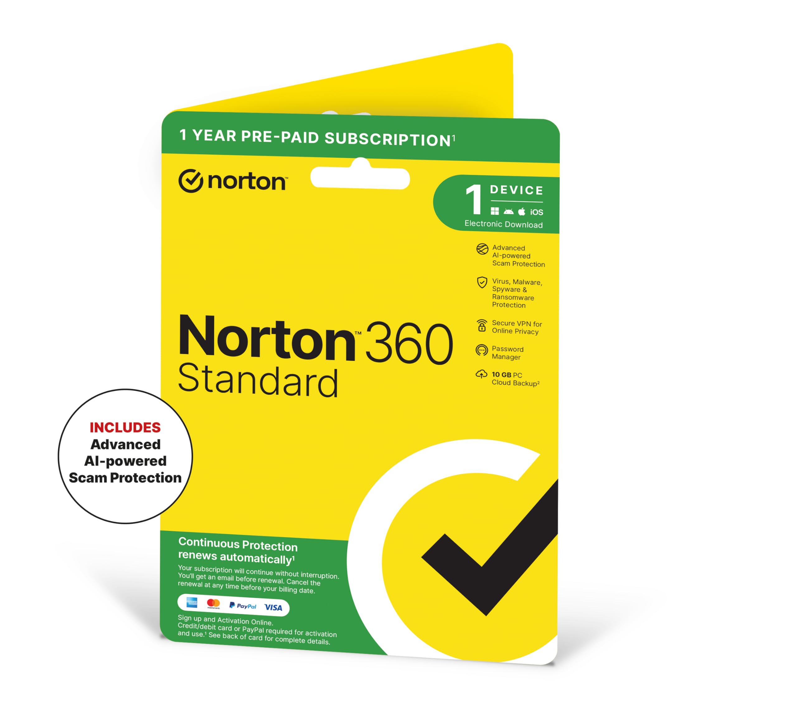 Norton 360 Standard 2026| 1 Device | 1-year subscription with automatic renewal|