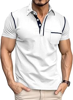 Mens Classic Fashion Polo Shirt Short Sleeve Lightweight Cotton Pocket Polo Shirt