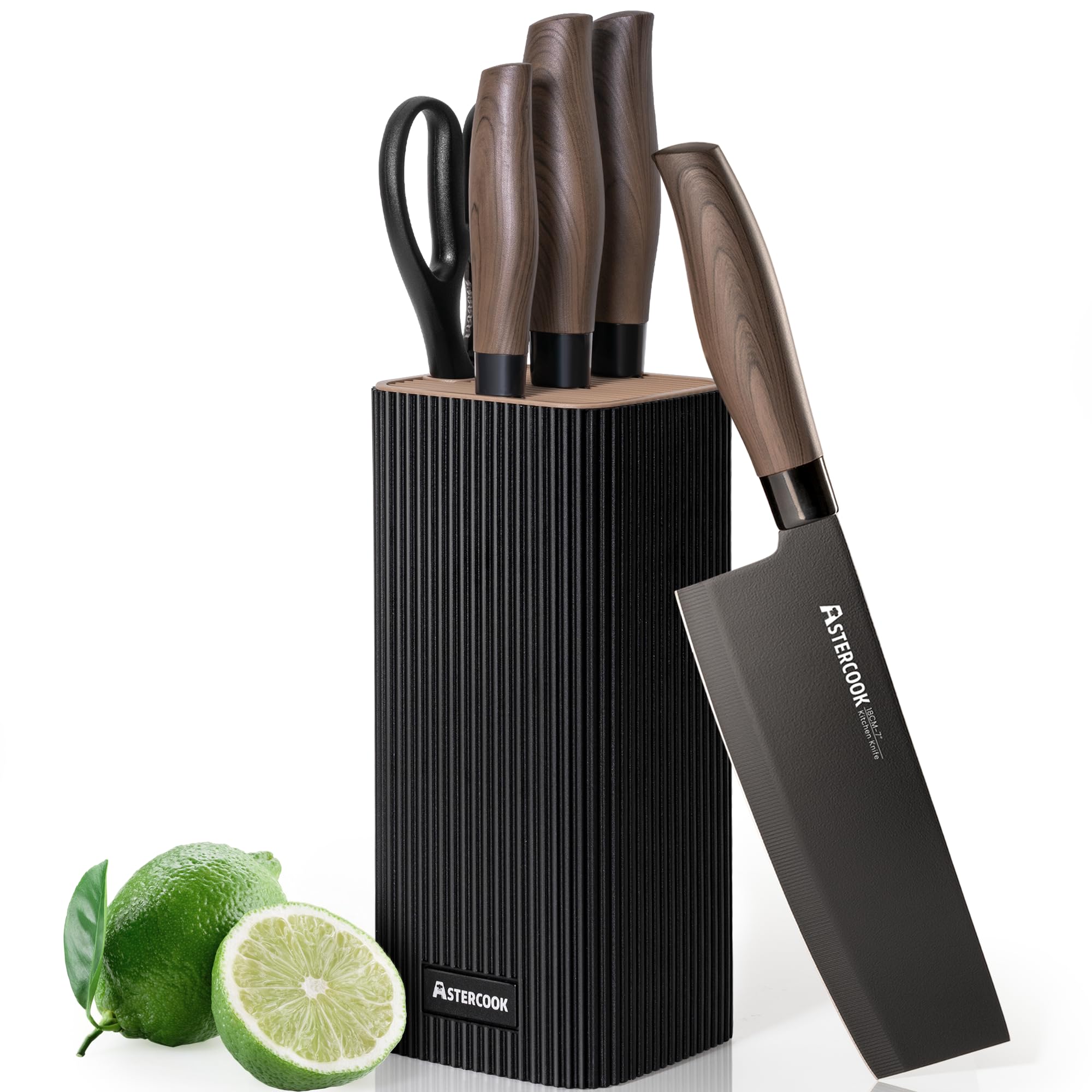 Astercook Knife Set, 6-Piece Kitchen Knife Set with Block, High Carbon Stainless