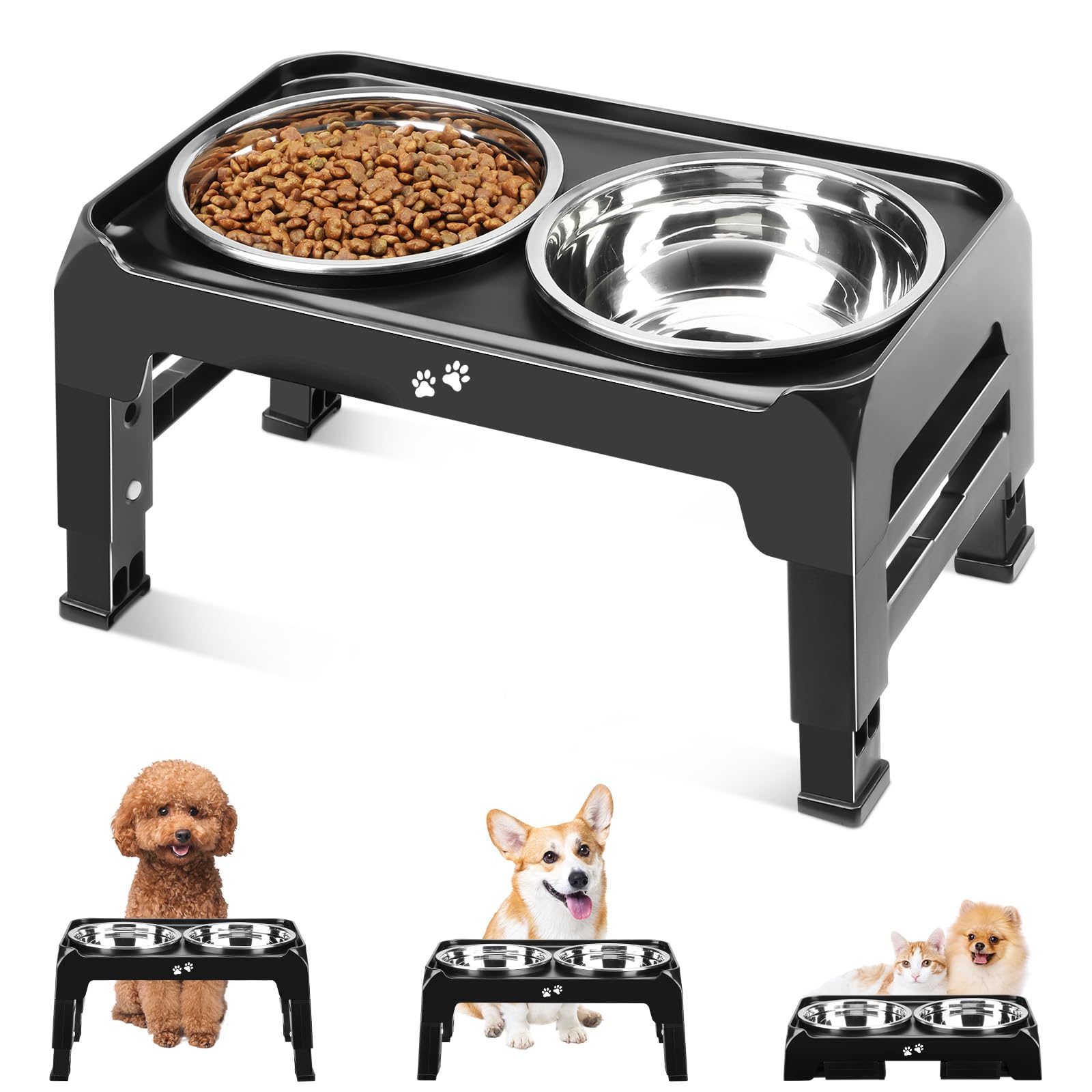 COMESOON Elevated Dog Bowls for Small Medium Dogs, 3 Height Adjustable Raised St