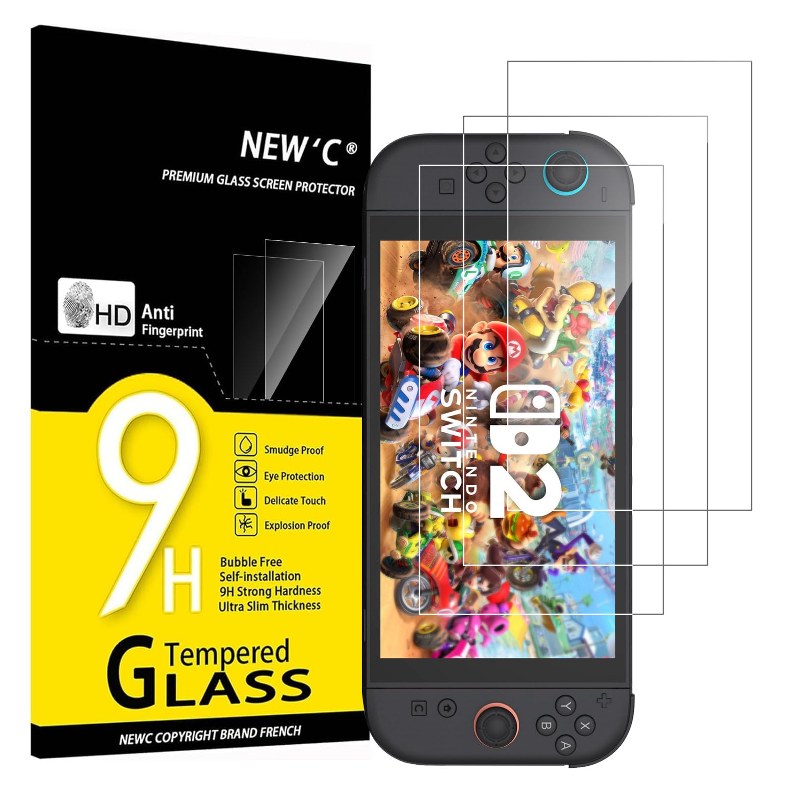 NEW'C for Nintendo Switch 2 Screen Protector Tempered Glass Bubble Free | 3 Pack