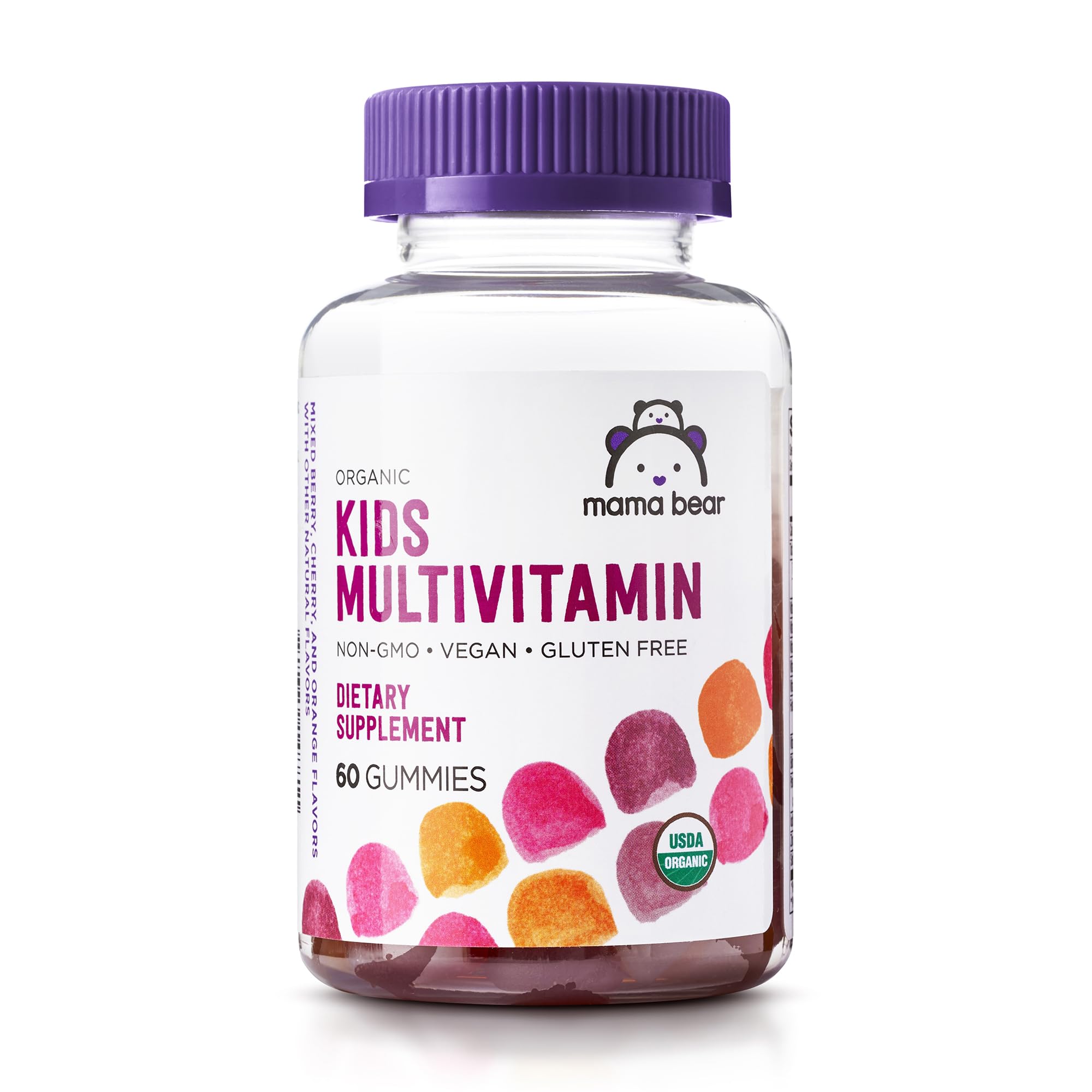 Amazon Brand - Mama Bear Organic Kids Multivitamin Gummies, Berry, Cherry & Oran