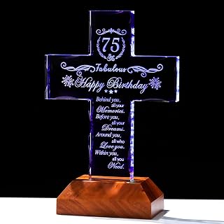 75th Birthday Glass Cross Gifts for Women, Men, 75 Year Old Birthday Gifts