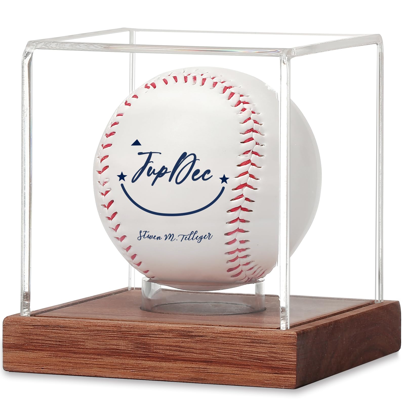 JupDec Baseball Display Case - Clear Cube Baseball Holder with Wooden Base, Auto