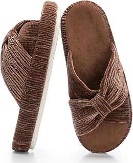 Chantomoo Hausschuhe für Frauen Memory Foam Haus Schlafzimmer Cord Schleife Crossbands Slide Slipper Schuhe Bequem Trendy Geschenk Hausschuhe