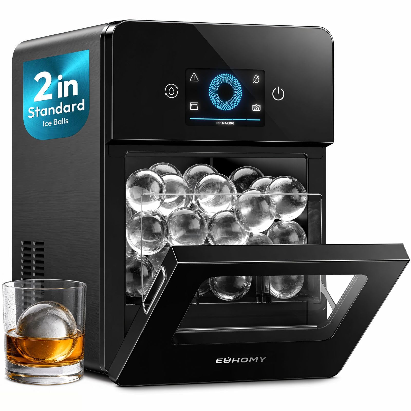 EUHOMY 2" Ice Ball Maker Countertop, 4Pcs in 40Mins, 144Pcs/day, Self-Cleaning S