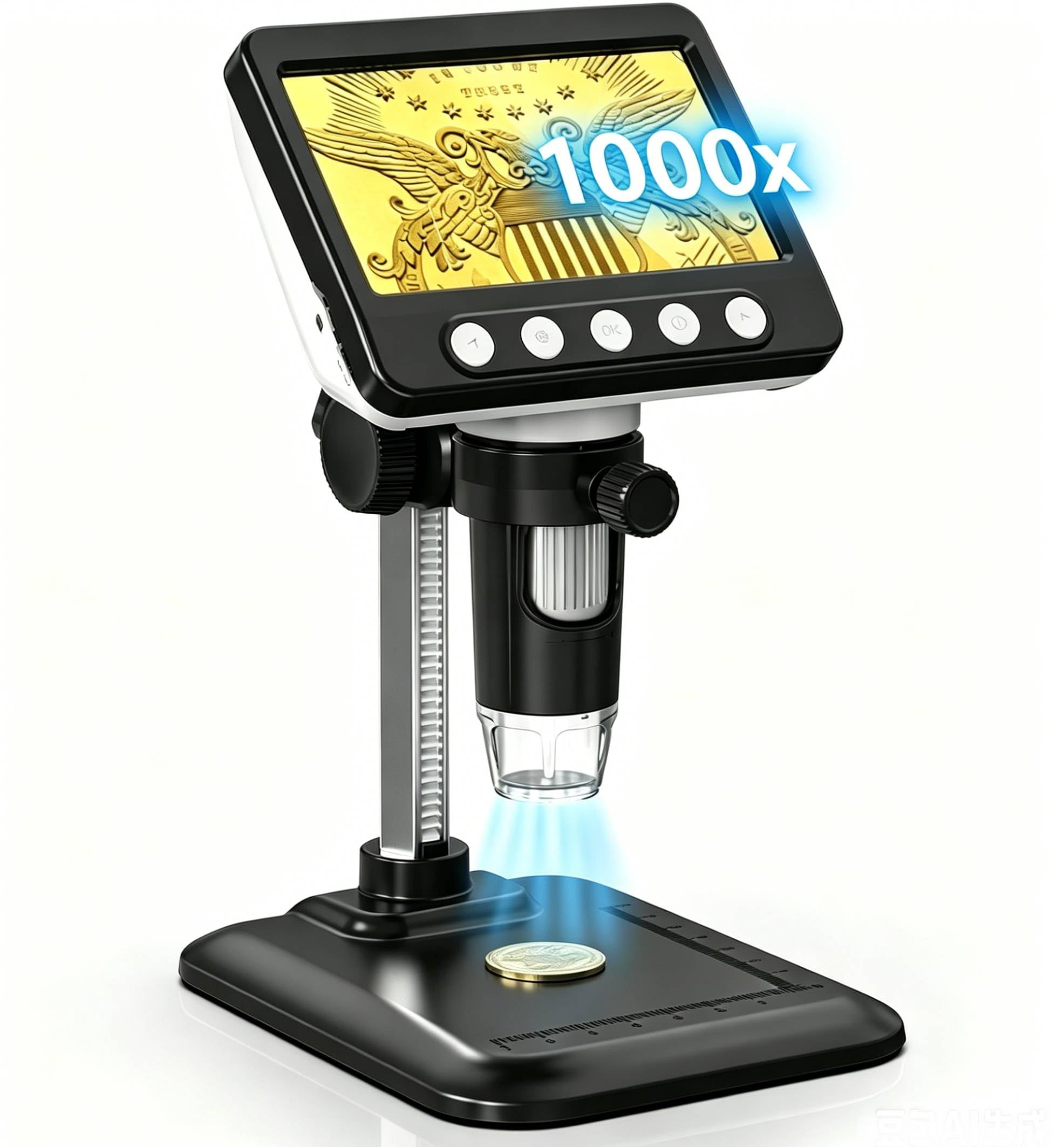 WKR Coin Microscope, 4.3" LCD USB Digital 1000X 1080P Coin Magnifier | 8 Adjusta