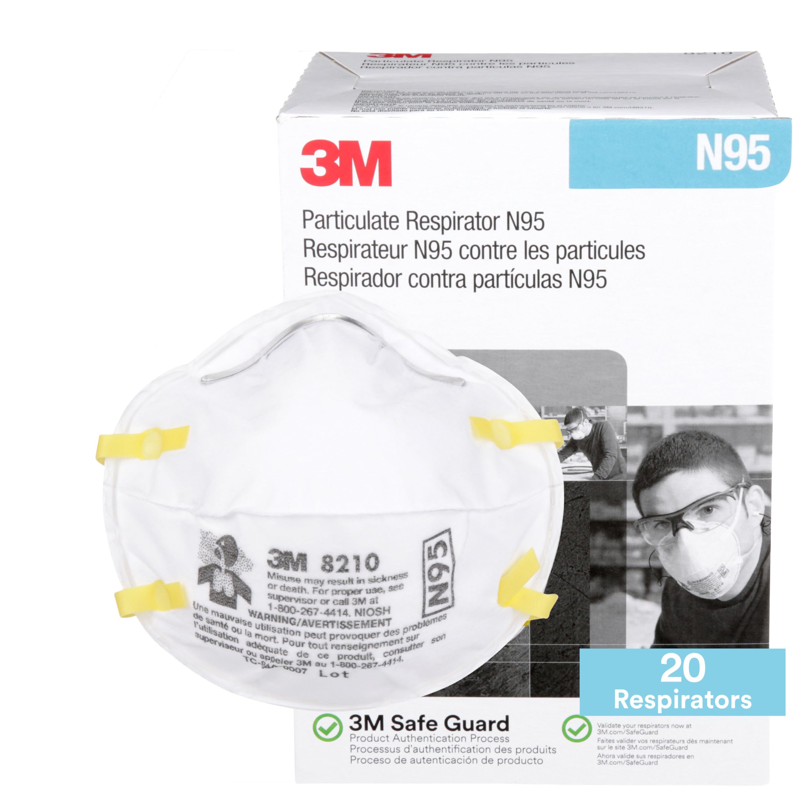 3M Particulate Disposable Respirator 8210, N95, Pack of 20, NIOSH APPROVED | Two