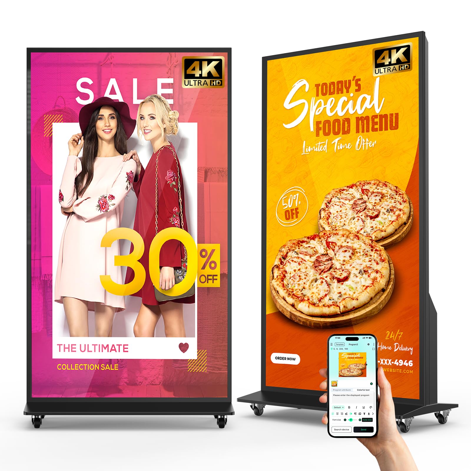 75 Inch Full Screen Indoor Floor Stand Digital Signage Kiosks Android 11 System 