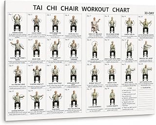 Adult Home Fitness Guide Wall Decor Tai Chi Chair Workout Chart Poster, 30 Day Seated Exercise Challenge Canvas Wall Art for Beginners and Seniors, Unframed Home Fitness Decor for Gym