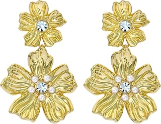 Ted Baker London Pettala Flower Statement Drop Earrings for Women (Gold/Pearl and Crystal)