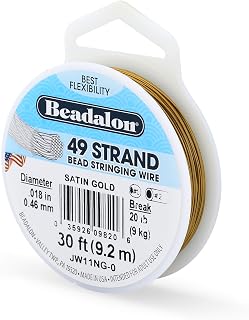 Beadalon 49 Strand Stainless Steel Beading Wire, Satin Gold - .018in/0.46mm | Stainless steel wire, 49-strand flexible design, beads &amp; gemstones, DIY jewelry making, necklaces &amp; bracelets, 30 ft/9.2mm