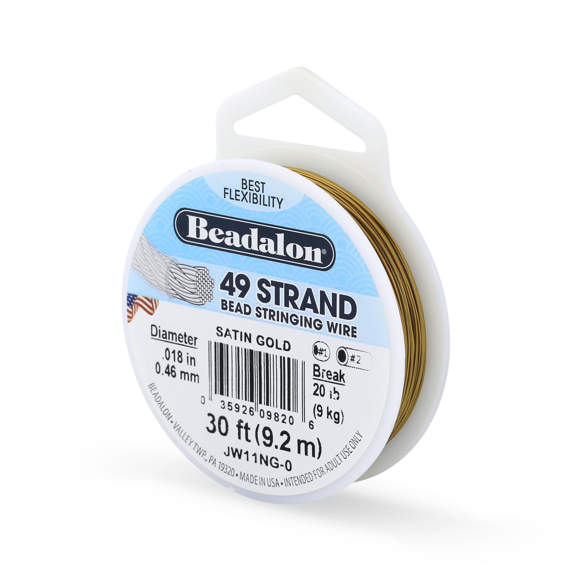 Beadalon 49 Strand Stainless Steel Beading Wire, Satin Gold - .018in/0.46mm | St