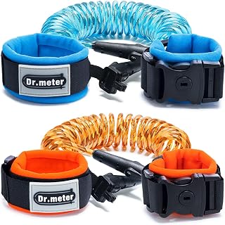 Dr.meter Toddler Leash, 2 Pack Safety Anti Lost Wrist Link with Key Lock | 8.2ft Blue + 4.92ft Orange Kids Leash Reflective Child Walking Harness for Supermarket Mall Airport Amusement Park Zoo Travel