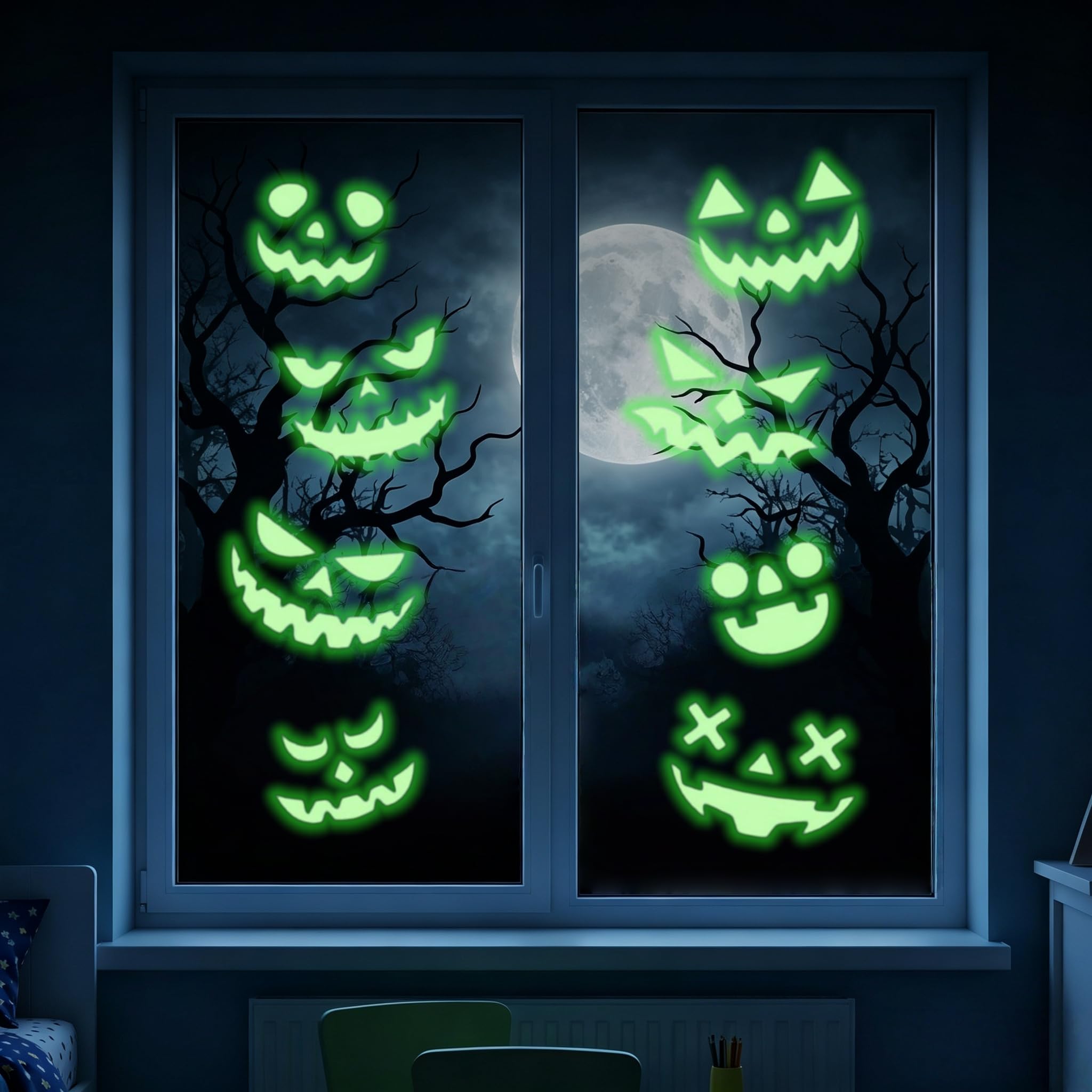 Halloween Window Stickers, Glow in The Dark Halloween Decorations, Removable Wat