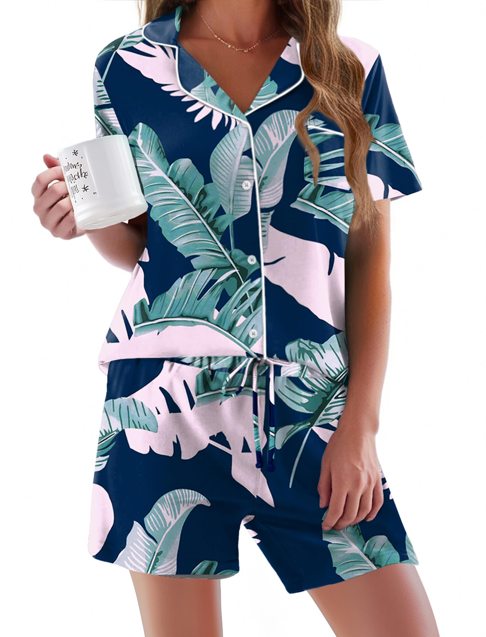 Ekouaer Women's Short Sleeve Sleepwear Soft PJ Set XS-XXL