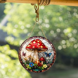 Acrylic Window Hanging Decoration Colorful Home Ornament Hanging Window Decoration Interior Decoration (Mushroom & Butterfly 1)
