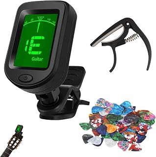 Electric Guitar Tuner and Guitar Capo Acoustic Set, Clip-On Digital Tuner | Clip On Tuner, With 20 Random Color Guitars Picks, Acoustic Guitar Tuner, For Ukulele Tuner Bass Guitar Tuner