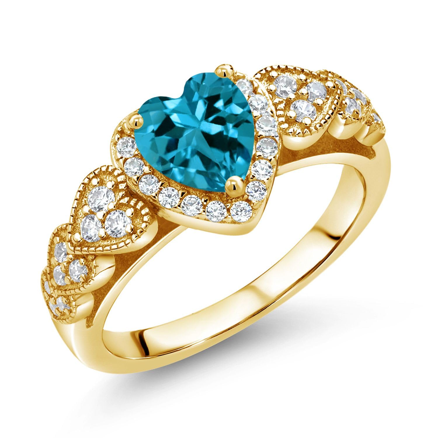 Gem Stone King Yellow Gold Plated Silver Heart Ring