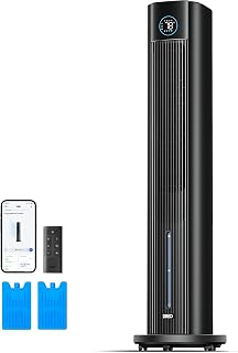 DREO Evaporative Air Swamp Cooler, 43" Cooling Fans that Blow Cold Air | 2026 Upgraded 80° Oscillating Floor Fan for Bedroom, Easy Cleaning, APP Control, Ice Pack, 4 Speeds 4 Modes, 12H Timer, Black