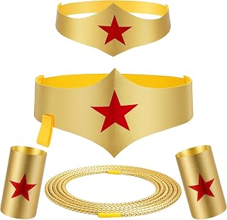 WUYLKZT Halloween Woman of Wonder Costume Accessories Cosplay Set: Gold Tiara, Belt, wrist bands, 3 Meters Lasso