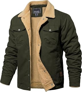 Mens Winter Jacket Thick Warm Fleece Lined Trucker Cargo Coat