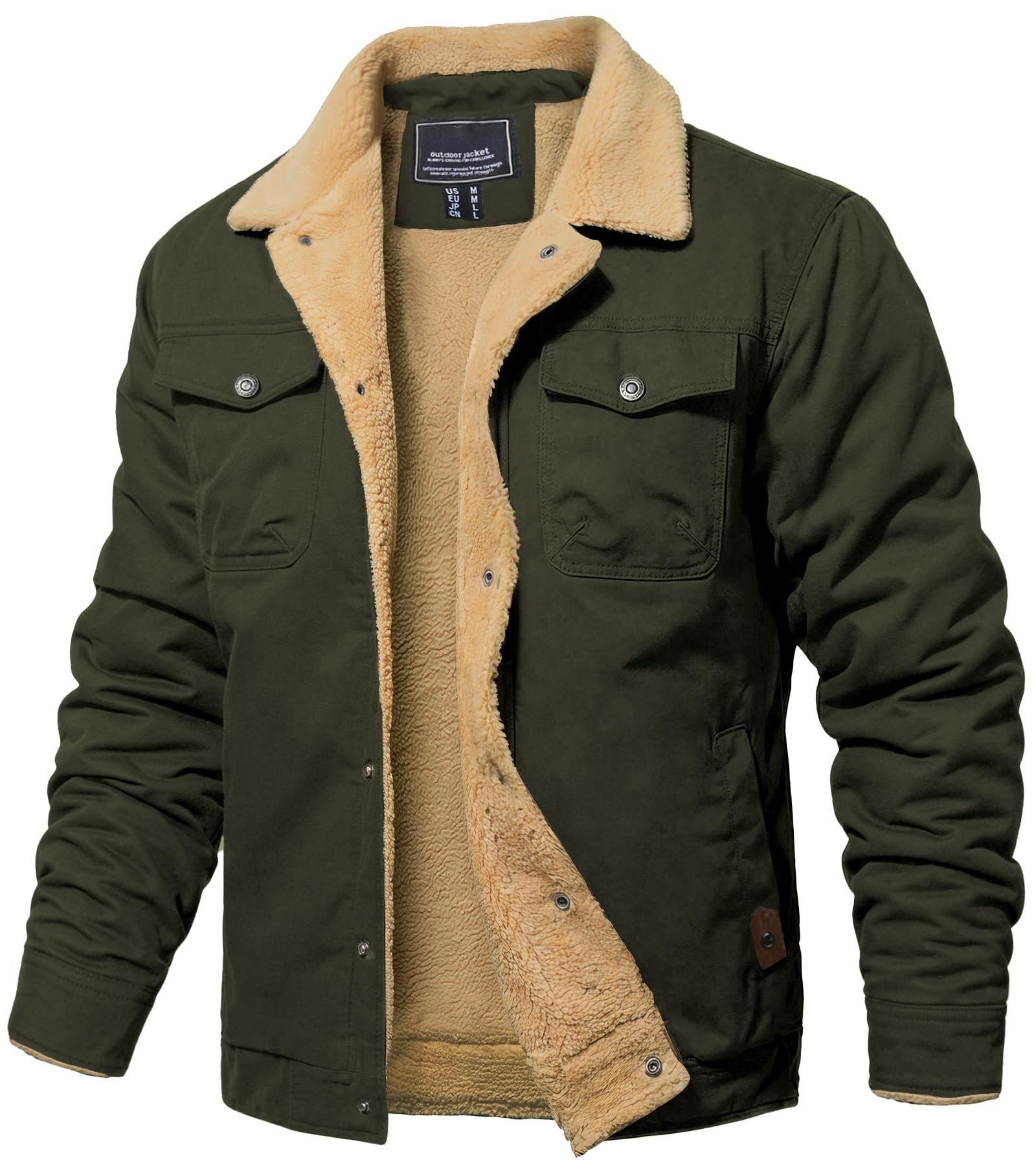 Mens Winter Jacket Thick Warm Fleece Lined Trucker Cargo Coat