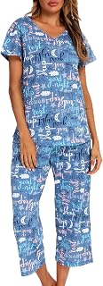 ENJOYNIGHT Women's Short Sleeve Pyjama Set, Cotton Sleepwear