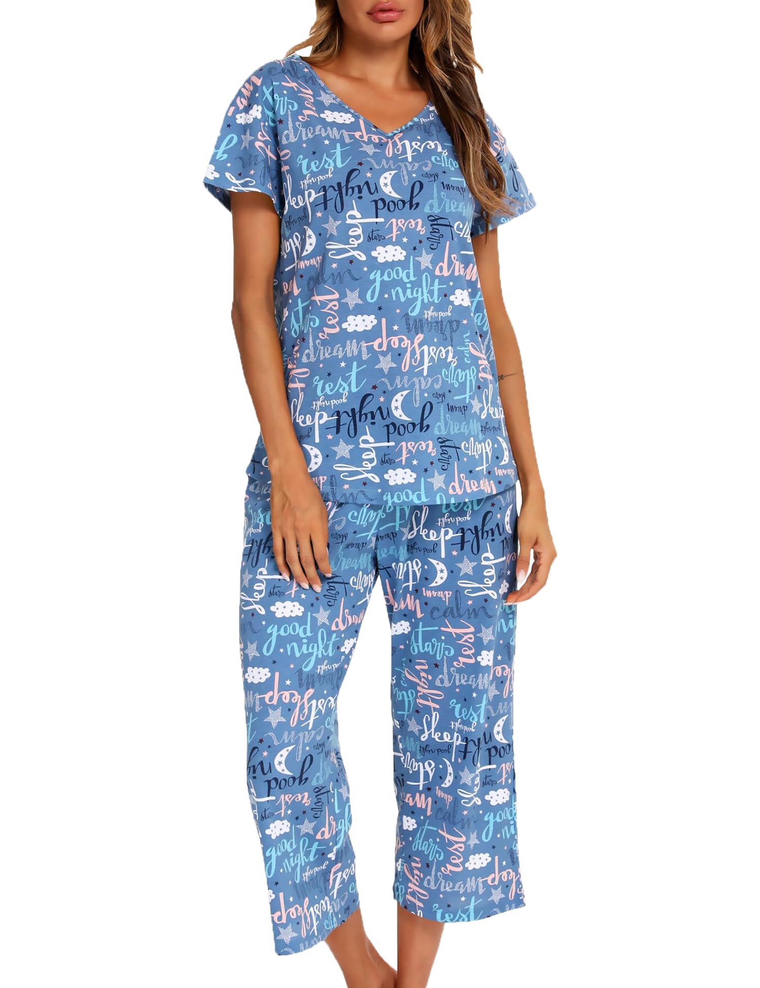ENJOYNIGHT Women's Short Sleeve Pyjama Set, Cotton Sleepwear