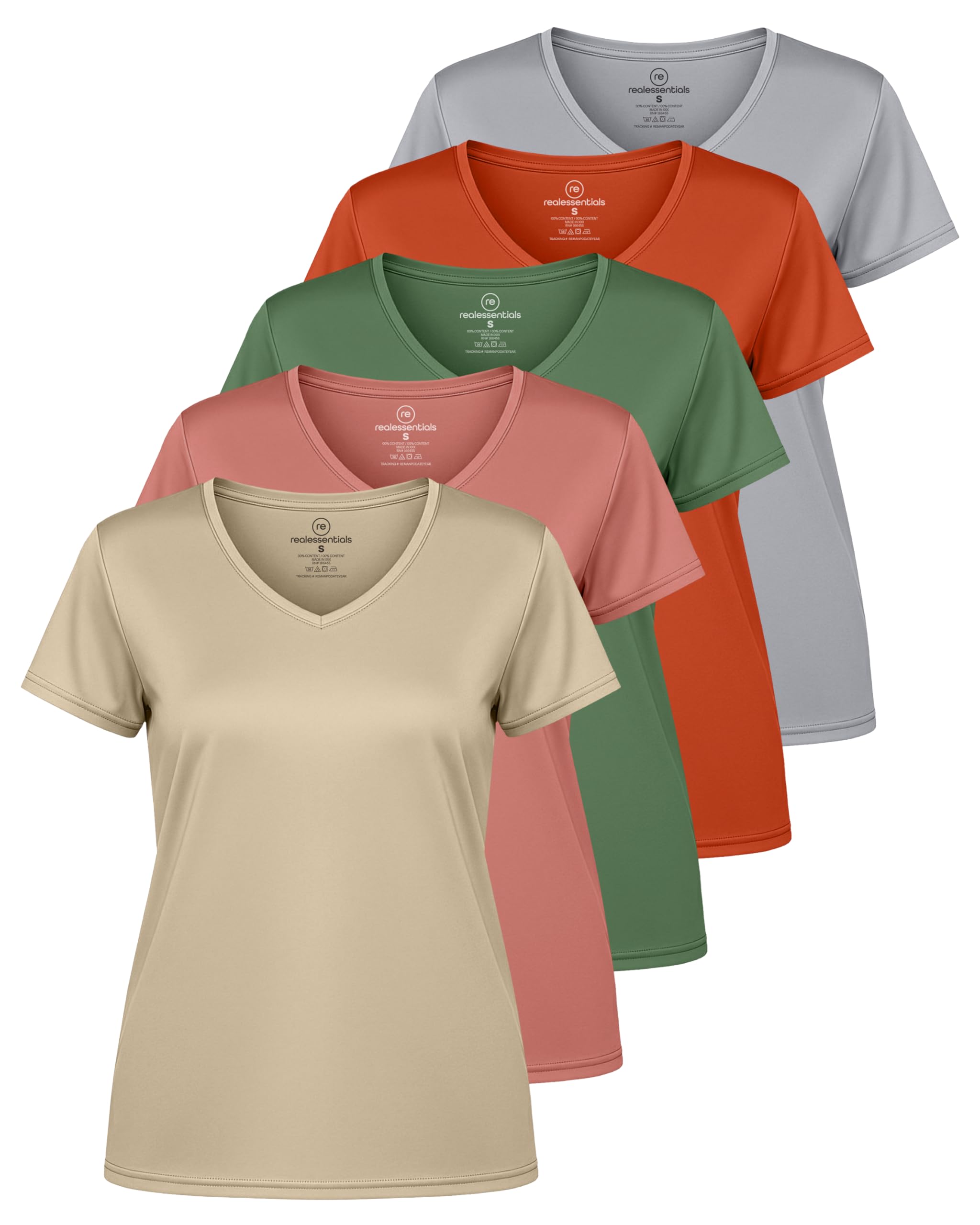 Real Essentials Women's Ladies Dry Fit V Neck T-Shirt (Pack of 12)