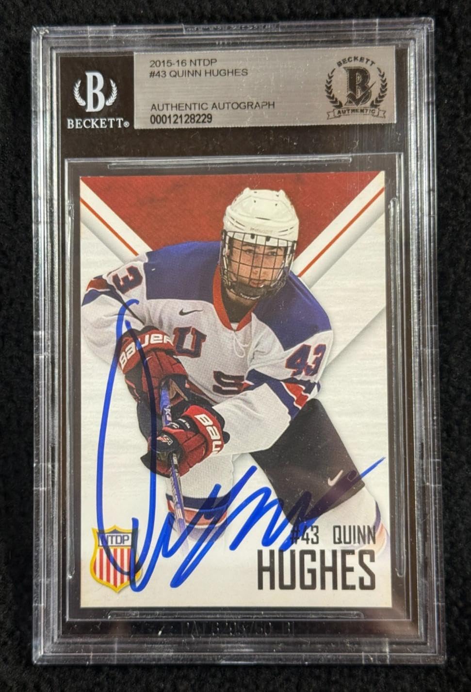 Quinn Hughes Signed USA NTDP Team Issued 1st Ever Card 26 Olympics BAS Certified