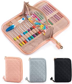 MYBAGZING Crochet Hook Case, 24-Slot Crochet Hook Organizer &amp; Holder, Empty | 24-slot crochet hook holder with zipper pocket for ergonomic hooks,crochet needles, stitch markers and accessories; case only