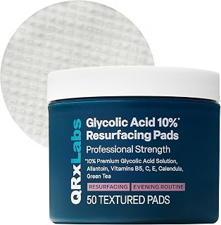 QRxLabs 10% Glycolic Acid Pads - Daily Exfoliating Pads, Face + Body - 50ct