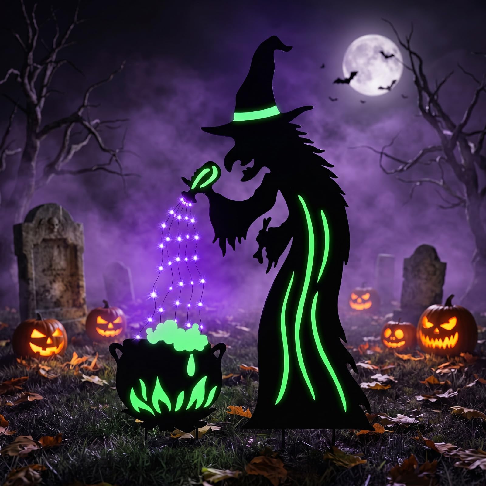 Lewondr 2 Pack Metal Witch Halloween Decorations Outdoor | Witches Yard Stakes w