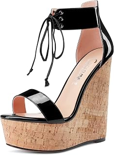 CASTAMERE Women's High Wedge Platform Heel Open Toe Ankle Straps Lace Sandals Clear Dress 15 cm Heels