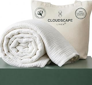 CLOUDSCAPE 4 Layer Muslin Blanket for Adults, 100% Cotton Blanket King Size, 92" x 108'' Fits Upto Cal King Bedding, All-Season, Soft Lightweight, Breathable Layering Cotton Summer Blankets - White