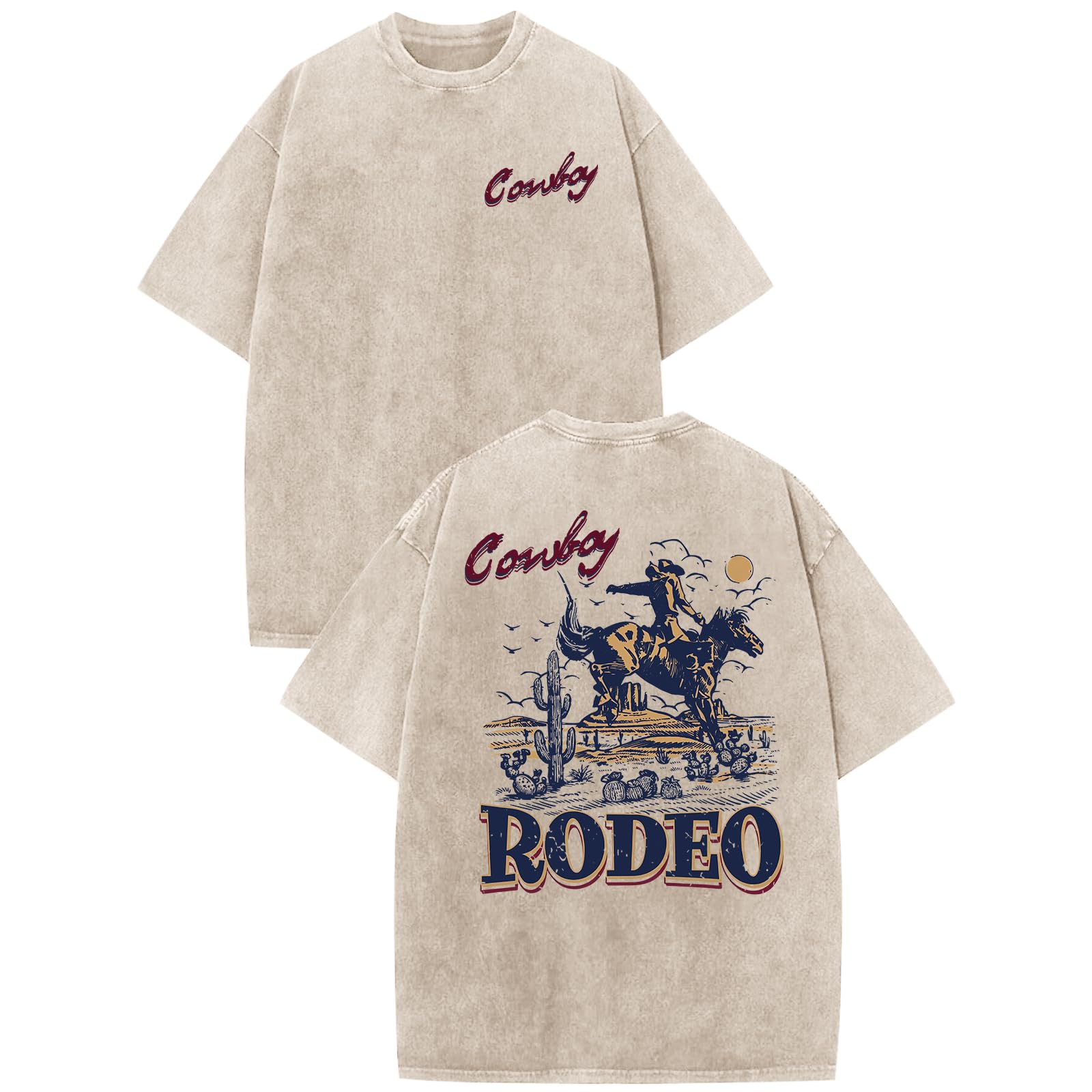 Bobeutou Western Shirts for Men Vintage Rodeo Cowboy Shirt Oversized Graphic Tee
