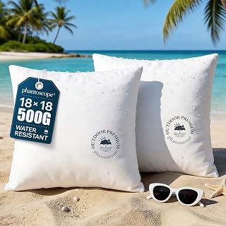 Phantoscope 18x18 Outdoor Pillow Inserts, Waterproof Outdoor Pillows 2-Pack | Water-Resistant Outdoor Pillow Inserts, Hypoallergenic Decorative Pillow Stuffer Sham for Patio, Porch, Garden, Logo Design