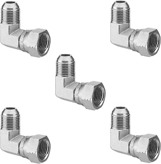 Racewill 90° Elbow Hydraulic Fitting: 1/2" JIC Male x 1/2" JIC Female | 5 Pack Carbon Steel Hydraulic Hose Swivel Crimp Adapters with Protective Cover for Hydraulic Assembly System - 6500-08-08