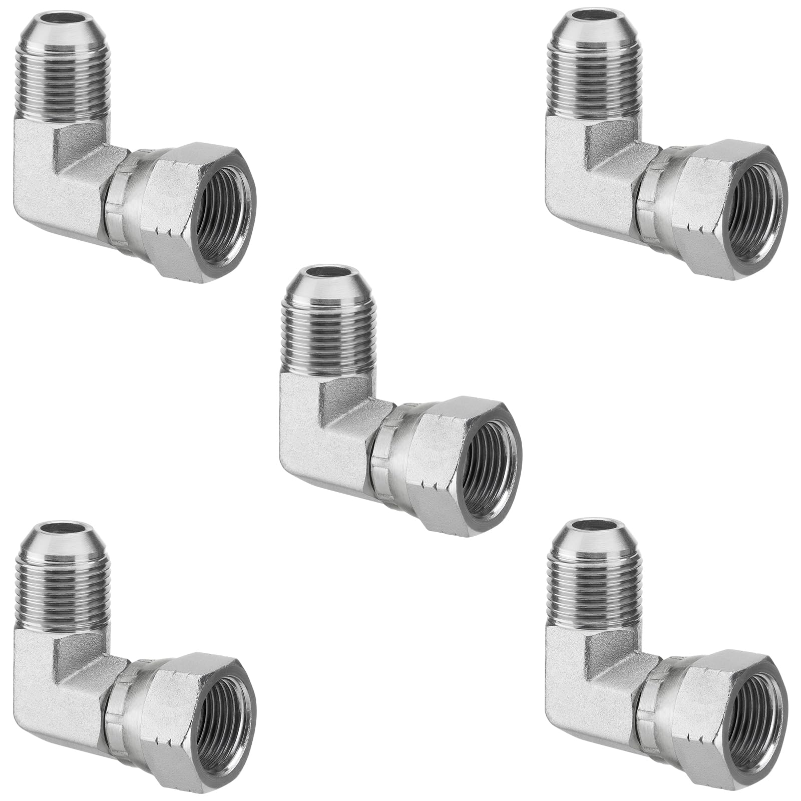 Racewill 90° Elbow Hydraulic Fitting: 1/2" JIC Male x 1/2" JIC Female | 5 Pack C