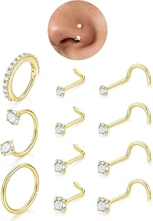 Horseshoe Nose Ring Studs Gold Silver Nose Piercing Jewelry for Women Men | 20g 18g Surgical Steel Hypoallergenic L Shaped Corkscrew Nose Hoops Small Thin Septum Rings Helix Nostril Daith Piercings 8mm